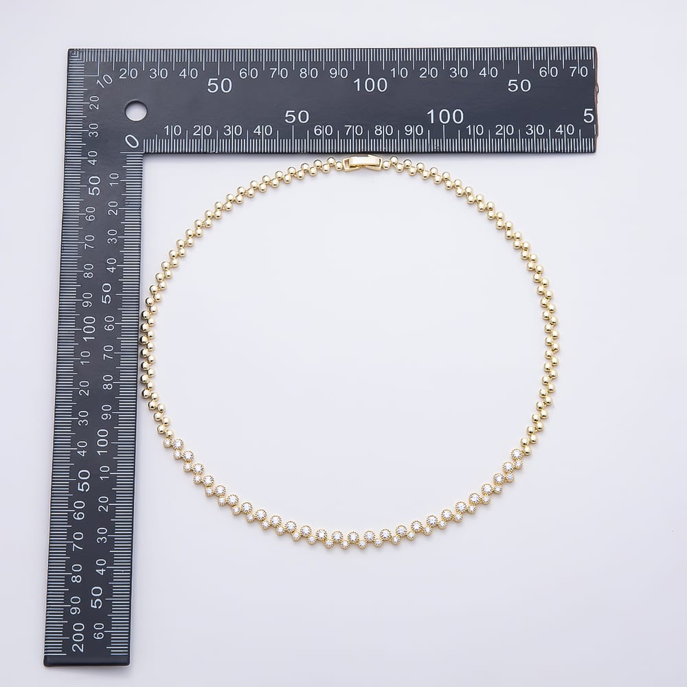 16K Gold Filled 5.5mm Clear CZ Round Panther Gemstone Chain 16 Inch Necklace in Gold & Silver | WA-01912 WA-01913