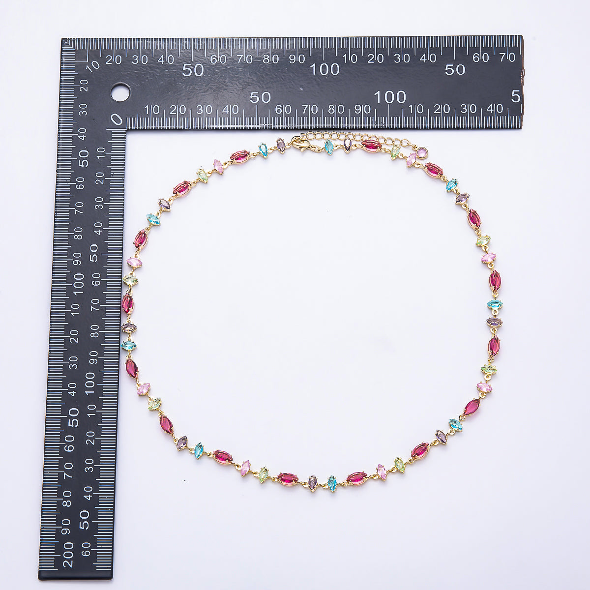 16K Gold Filled 6mm Multicolor Marquise CZ Station 17 Inch Necklace and Bracelet Set | WA-00426