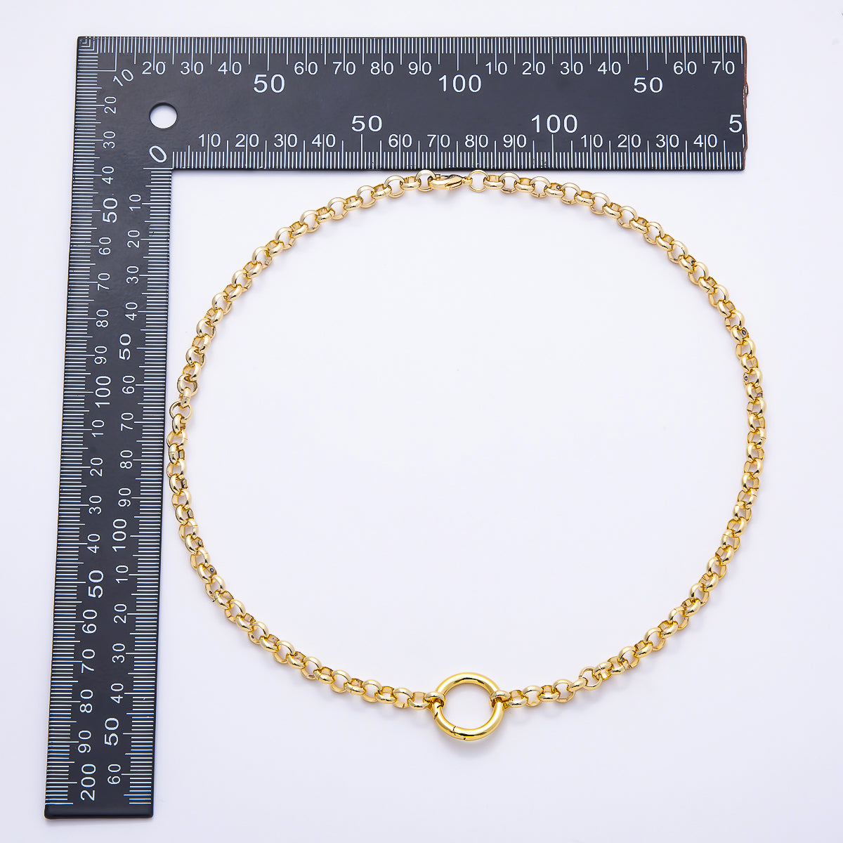 NEW 16K Gold Filled 6mm Push Gate Charm Connector Holder Ring Rolo Chain 18 Inch Necklace | WA-00574