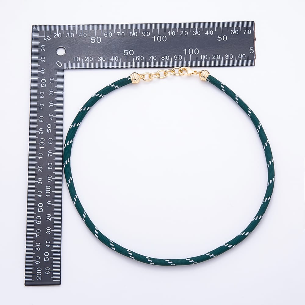 16K Gold Filled 5mm CHRISTMAS Dark GREEN Sport Paracord Chain 17.5 Inch Necklace | WA-01362