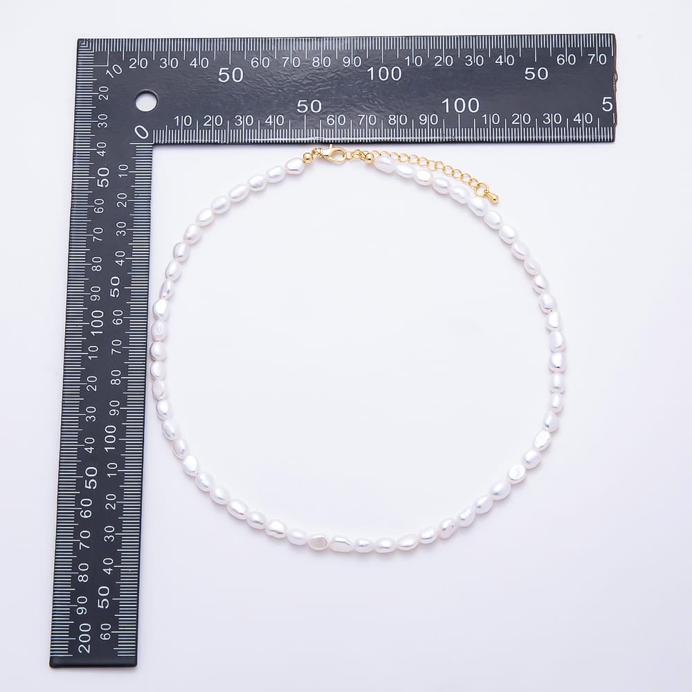 16K Gold Filled 5mm White Oval Freshwater Pearl Gemstone Chain 16 Inch Choker Necklace | WA-00309