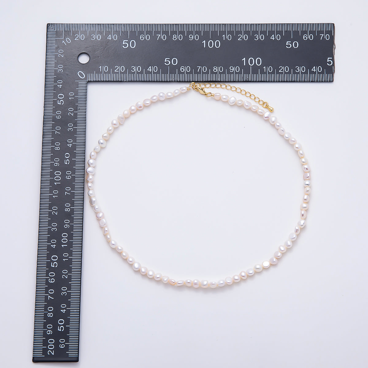 18K Gold Filled 5mm White Button Freshwater Pearl Gemstone Chain 15 Inch Choker Necklace | WA-02297