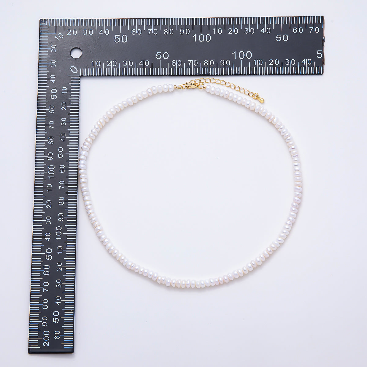 18K Gold Filled 5mm White Freshwater Pearl Rondelle Gemstone Chain 15 Inch Choker Necklace | WA-02321