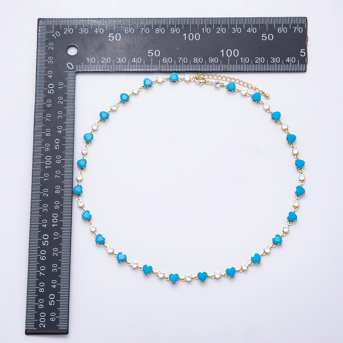 16K Gold Filled 6mm Heart Turquoise Round CZ Station Necklace and Bracelet Set | WA-00421