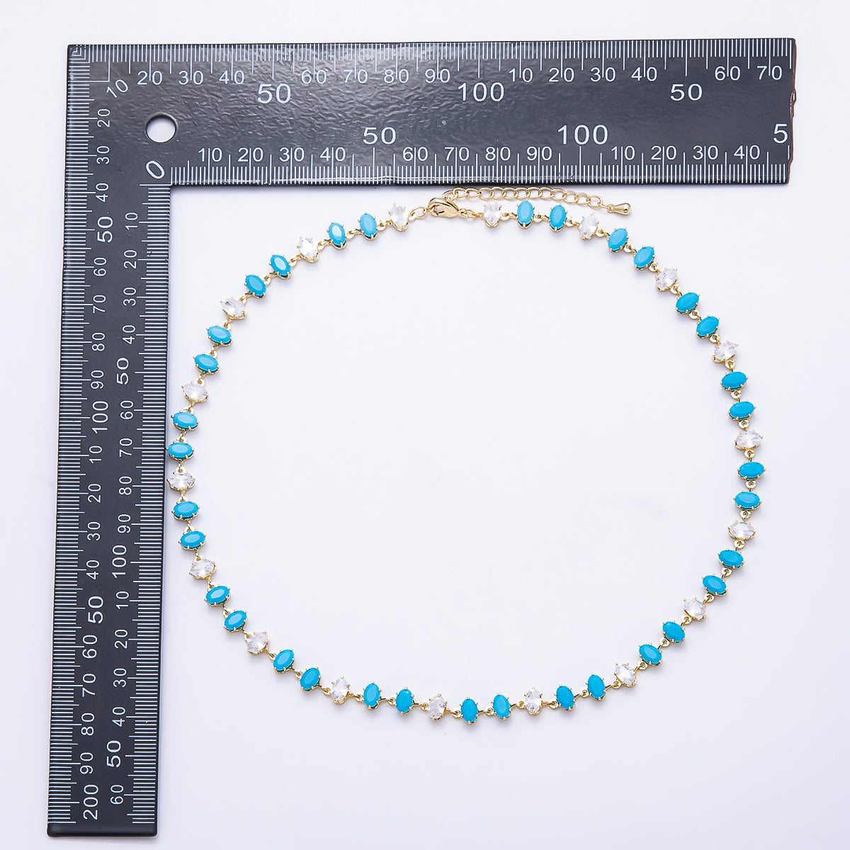 16K Gold Filled 7mm Double Turquoise Marquise CZ Station Necklace and Bracelet Set | WA-00419