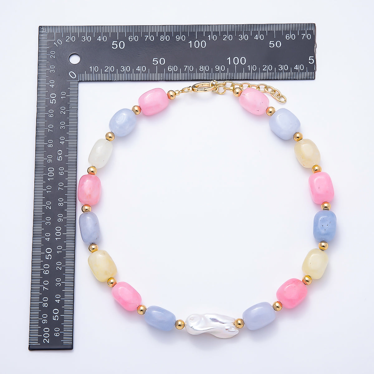 18K Gold Filled 14mm Baroque Freshwater Pearl Pastel Multicolor Agate Bead Gemstone Chain 18 Inch Necklace | WA-00545