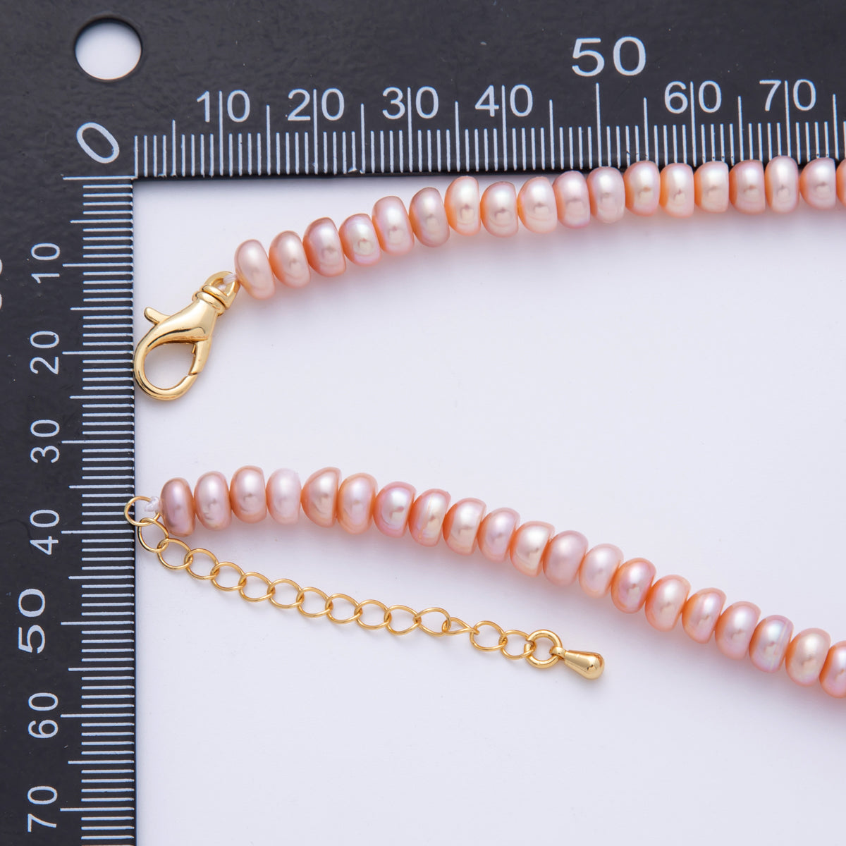 18K Gold Filled 6mm Pink Natural Shell Pearl Rondelle Bead 15.5 Inch Choker Necklace | WA-4055
