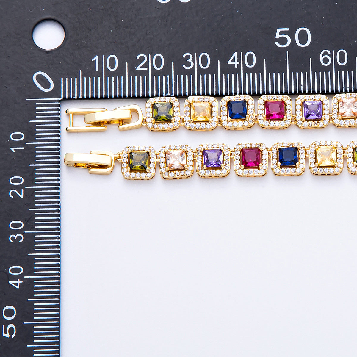 16K Gold Filled 7mm Multicolor Square Micro Paved CZ Tennis Chain 16 Inch Choker Necklace | WA-04210