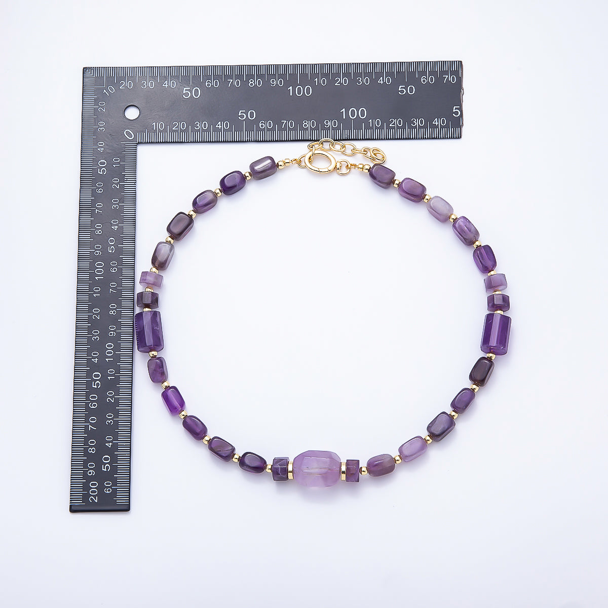 16K Gold Filled 15mm Amethyst Tube Rectangle Gemstone Chain 18.5 Inch Necklace w. Push Gate | WA-00391