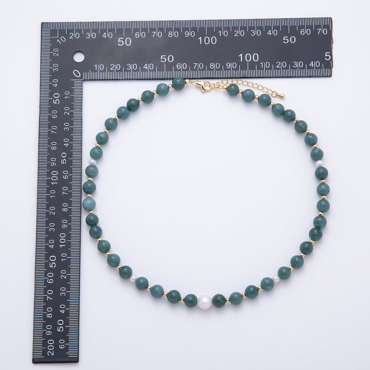 16K Gold Filled 4mm Shell Pearl Green Aventurine Bead Round Gemstone Chain 16.5 Inch Necklace | WA-00128