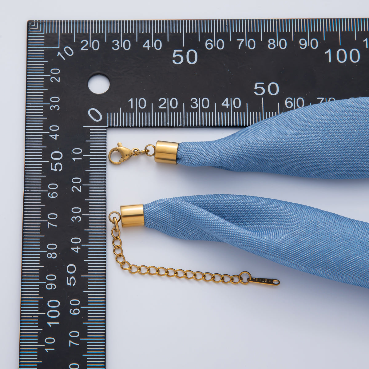 Stainless Steel Blue Denim Jeans 18 Inch Handmade Scarf Necklace w. Extender | WA-1668 WA-1170