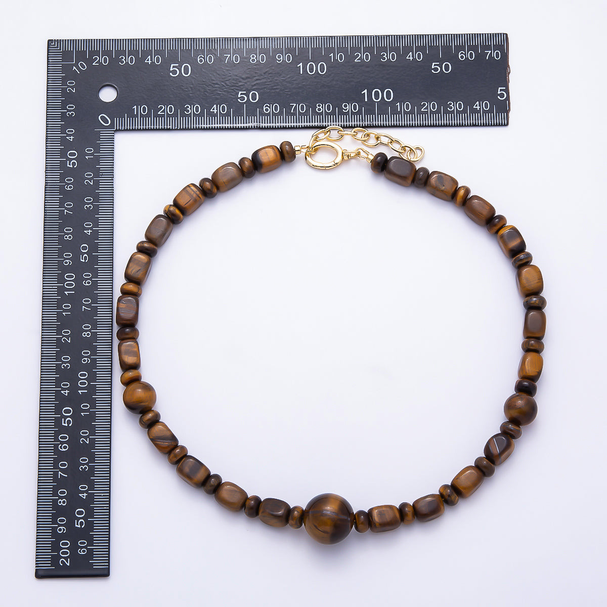 16K Gold Filled 12mm Tiger Eye Rondelle Rectangle Geometric Gemstone Chain 18 Inch Necklace | WA-02108