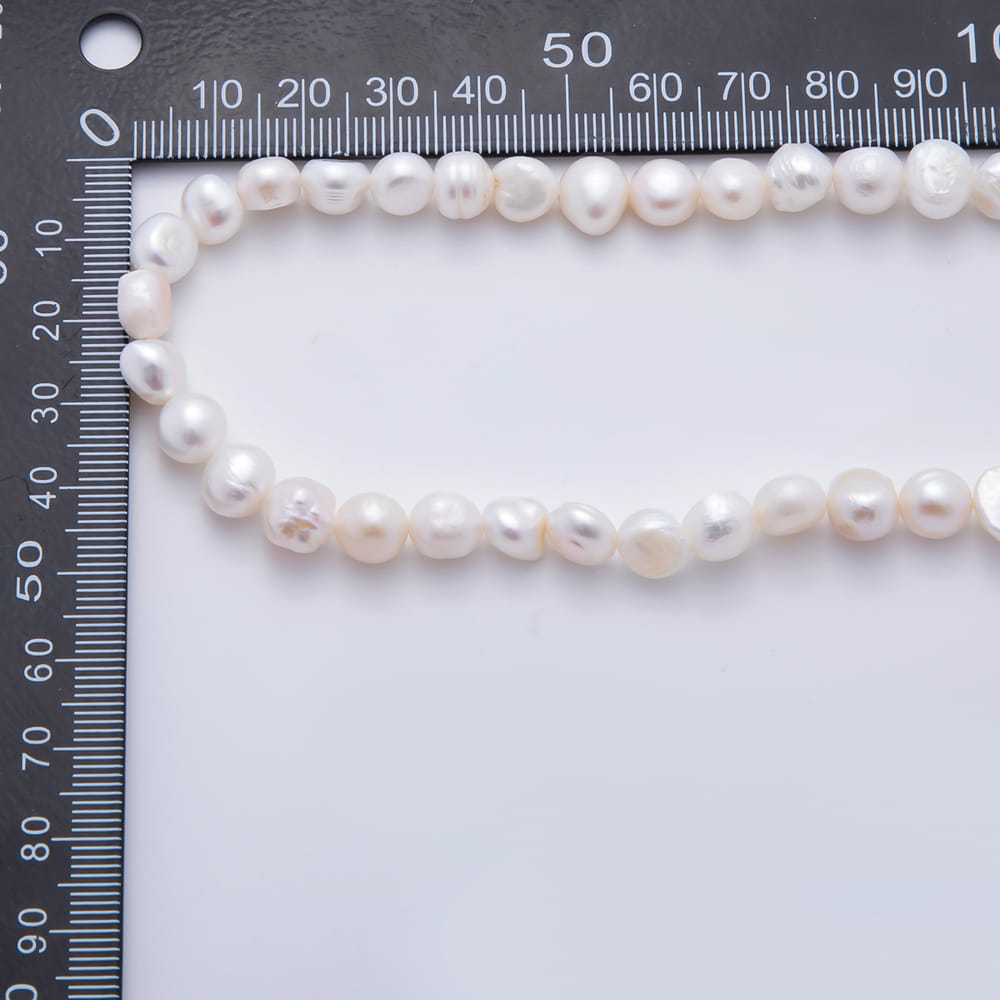 18K Gold Filled 8mm Bridal Genuine Ringed Freshwater Pearl Button Gemstone Chain 16.7 Inch Necklace | WA-03474