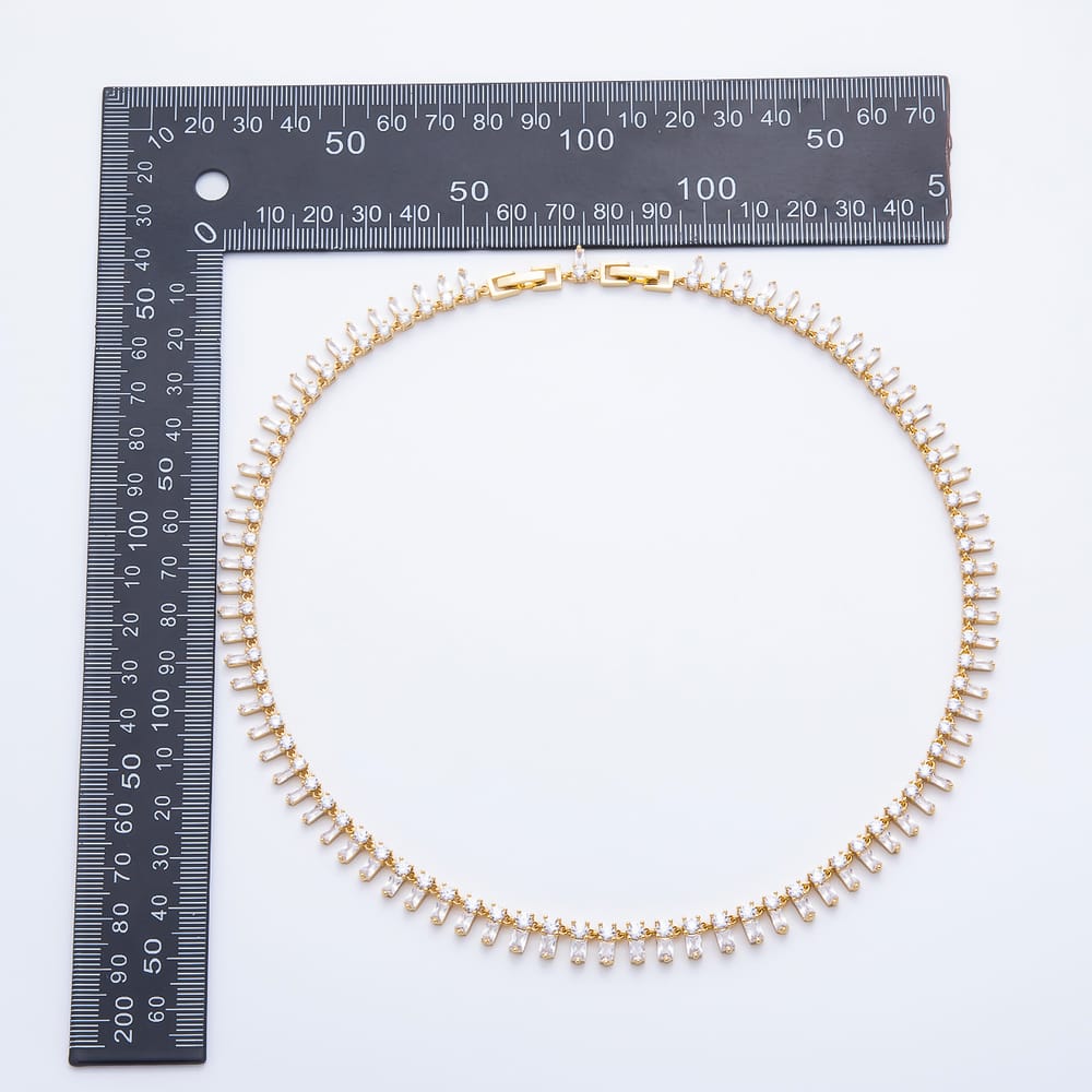 16K Gold Filled 8mm Clear Baguette CZ Drop Tennis Gemstone Chain 17 Inch Necklace | WA-00238