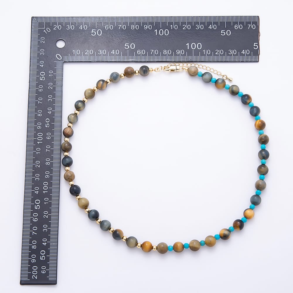 16K Gold Filled 4mm Tiger Eye Bead Round Gemstone Chain 18 Inch Necklace / Bracelet | WA-00350
