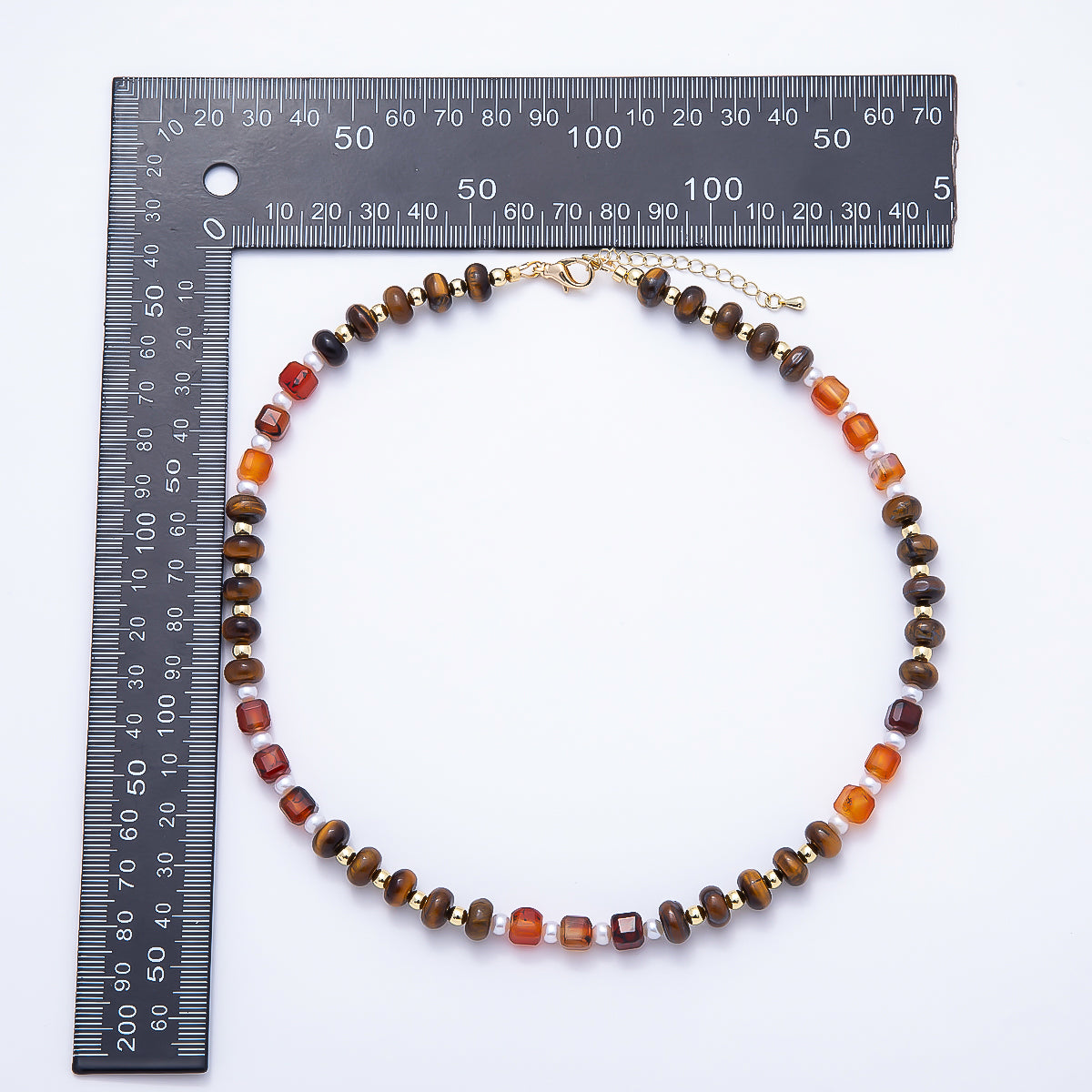 Handmade 4mm Shell Pearl Orange Citrine Tiger Eye Rondelle Gemstone Chain 19 Inch Necklace | WA-01162