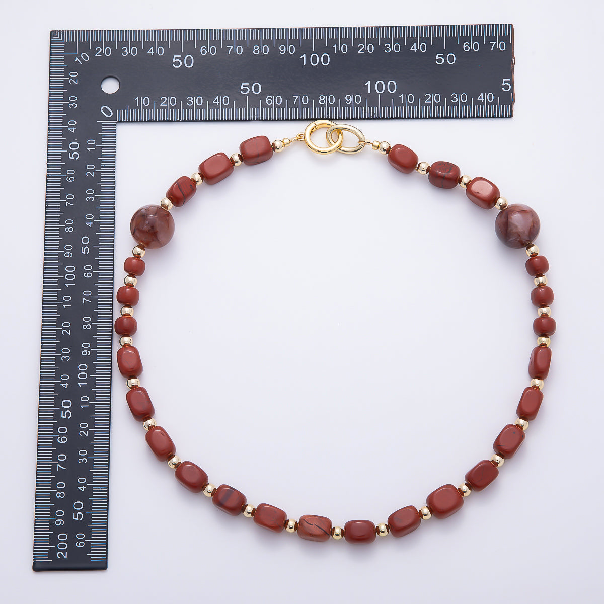 16K Gold Filled 16.5mm Carnelian Round Rectangle Gemstone Chain 19 Inch Necklace w. Dual Push Gate | WA-00537