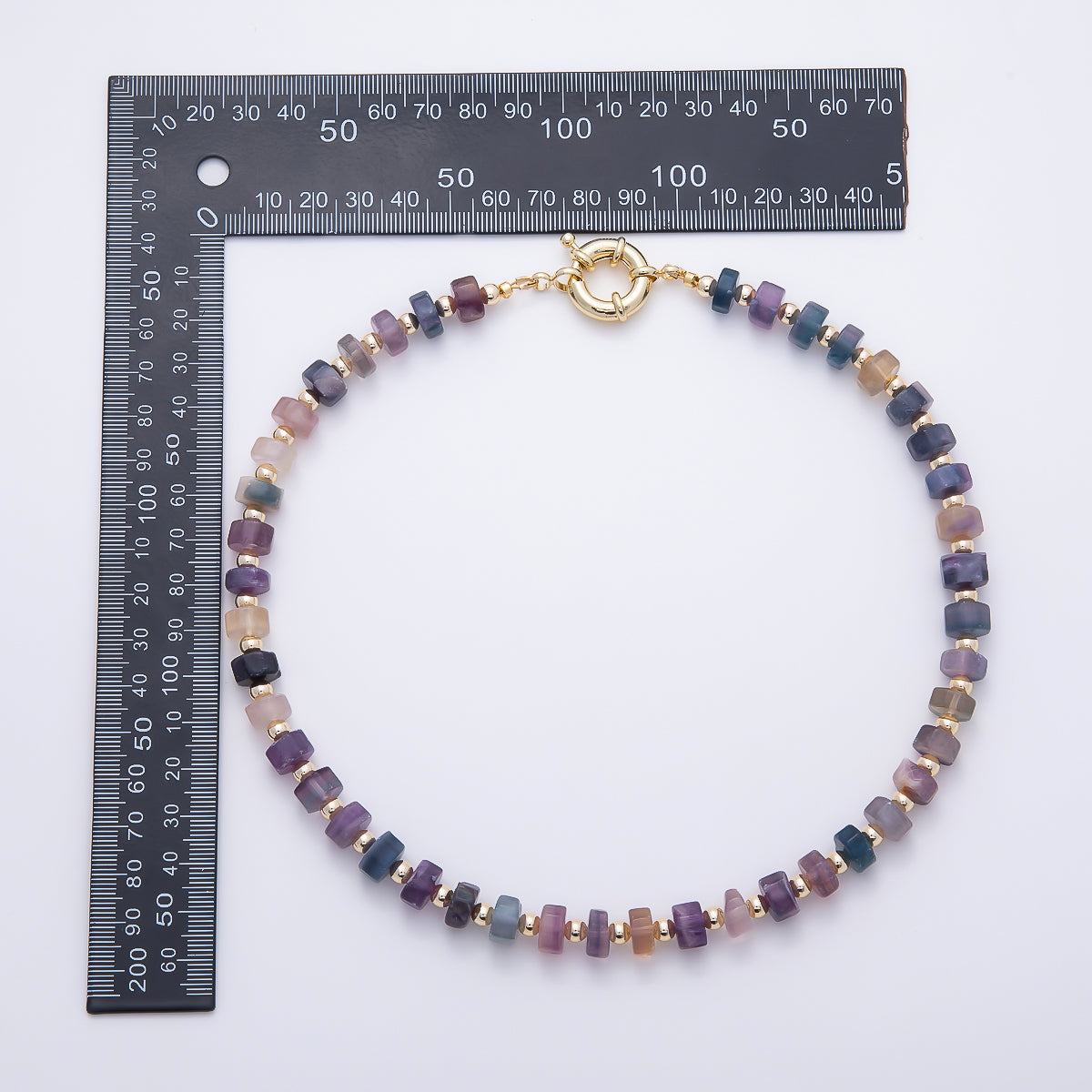 16K Gold Filled 9.1mm Tourmaline Tube Rondelle Gemstone Chain 19 Inch Necklace w. Sailor Clasps | WA-00499