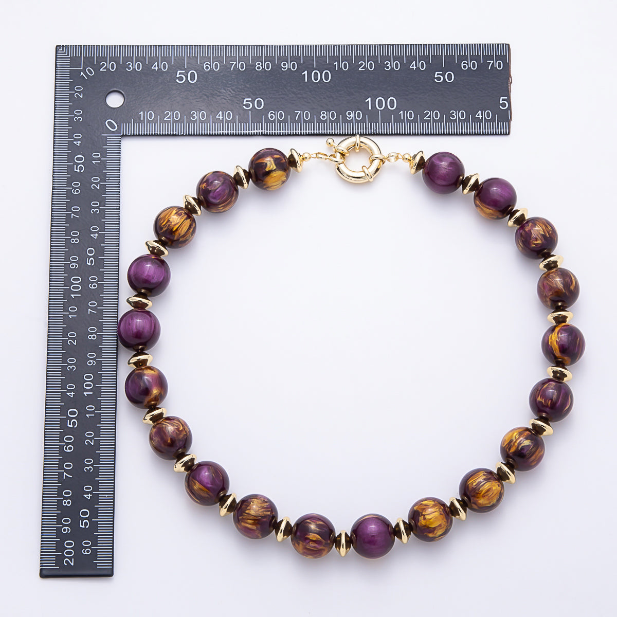 16K Gold Filled 16mm Colorful Swirl Marbled Natural Gemstone Beads 19Inch Necklace | WA-00335