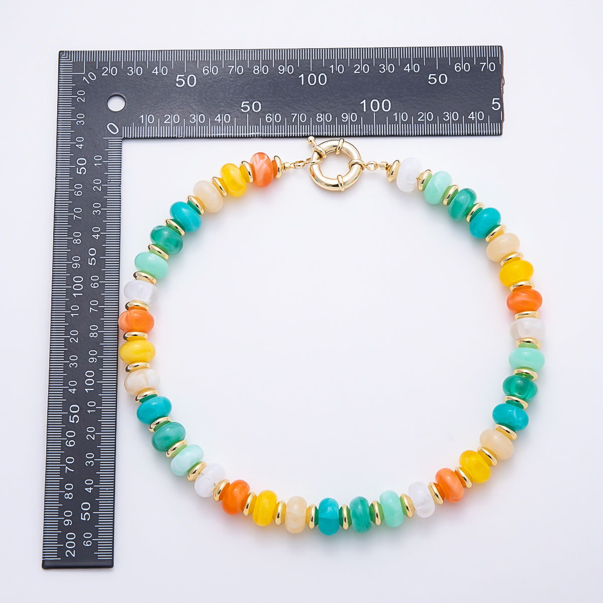 16K Gold Filled 13.5mm Multicolor Rondelle Gemstone Chain 18 Inch Necklace w. Sailor Clasps | WA-01119