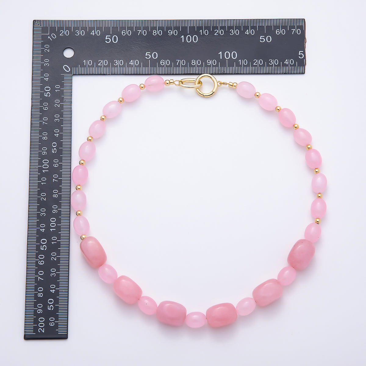 Handmade 16K Gold Filled 15mm Pink Quartz Gradient Rectangle Gemstone Chain 19 Inch Necklace w. Push Gate Charm Holder | WA-01503