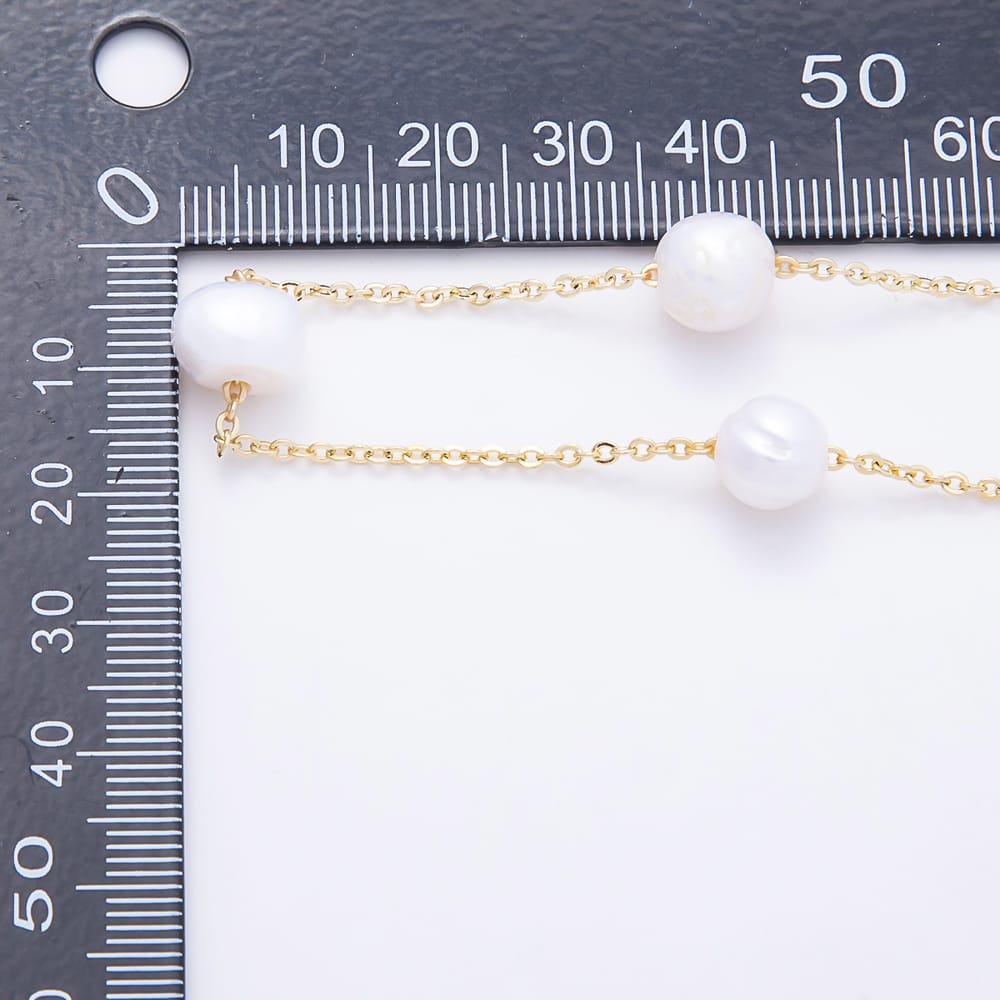 16K Gold Filled 10mm White Shell Pearl Round Gemstone Satellite Chain 25 Inch Necklace | WA-00684