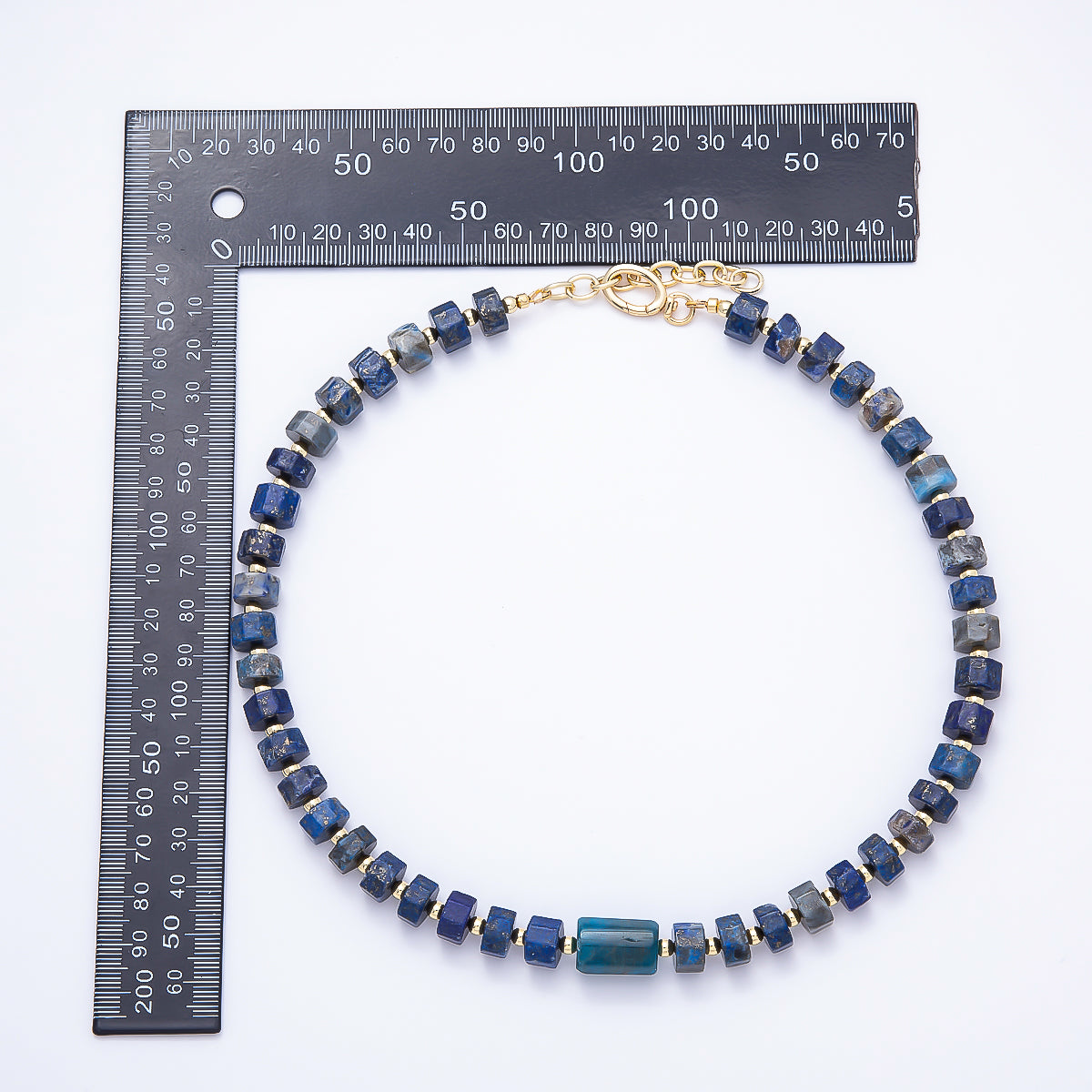 16K Gold Filled 11.5mm Natural Lapis Lazuli Tube Bead Gemstone Chain 18 Inch Necklace | WA-01038