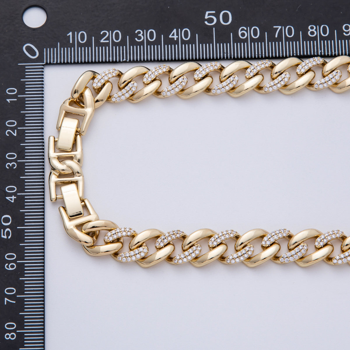 14K Gold Filled 10mm Clear Micro Paved CZ Curb Chain 19.5 Inch Adjustable Necklace | WA-4096