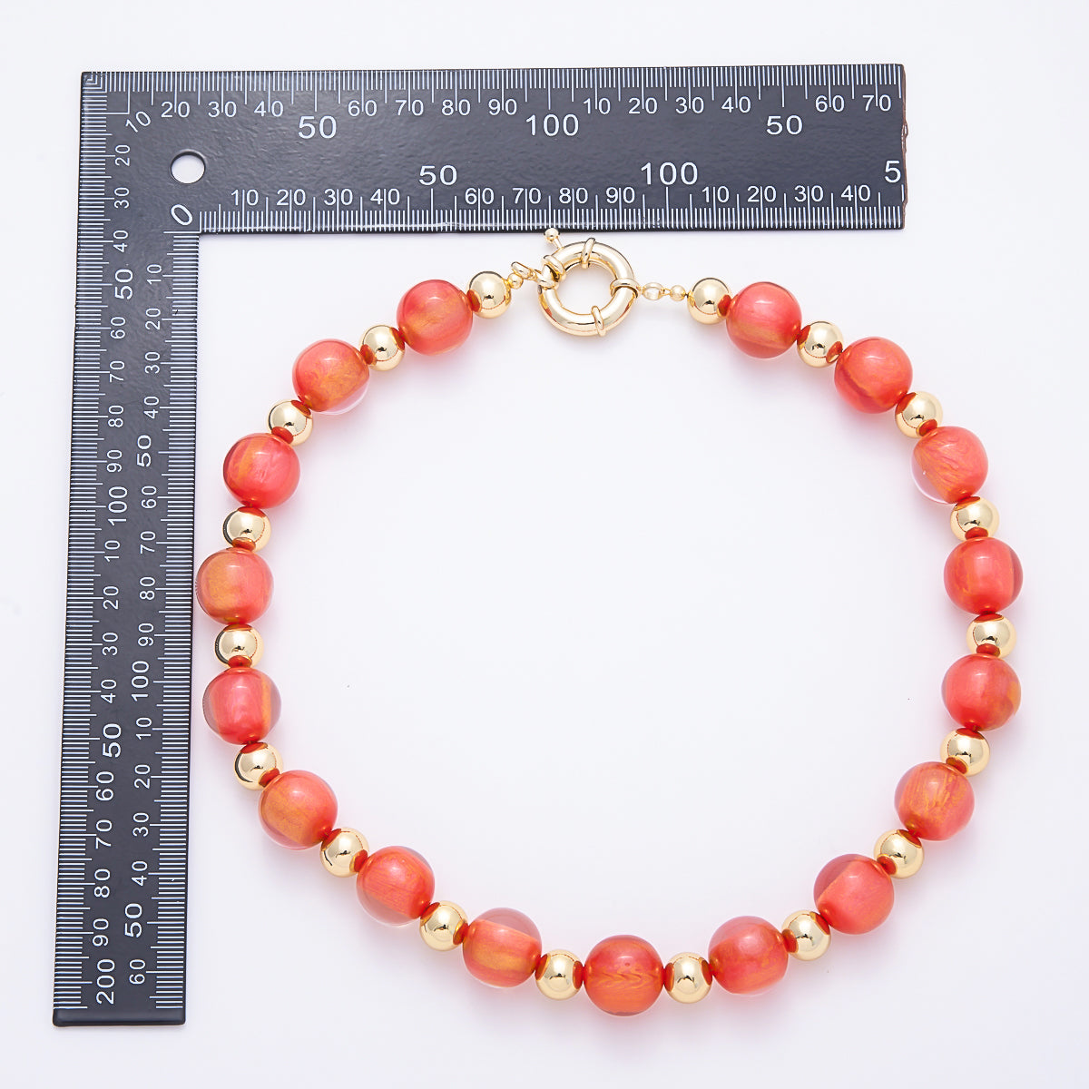 16K Gold Filled 16mm Multicolor Cat's Eye Glass Beads 19 Inch Necklace | WA-00385