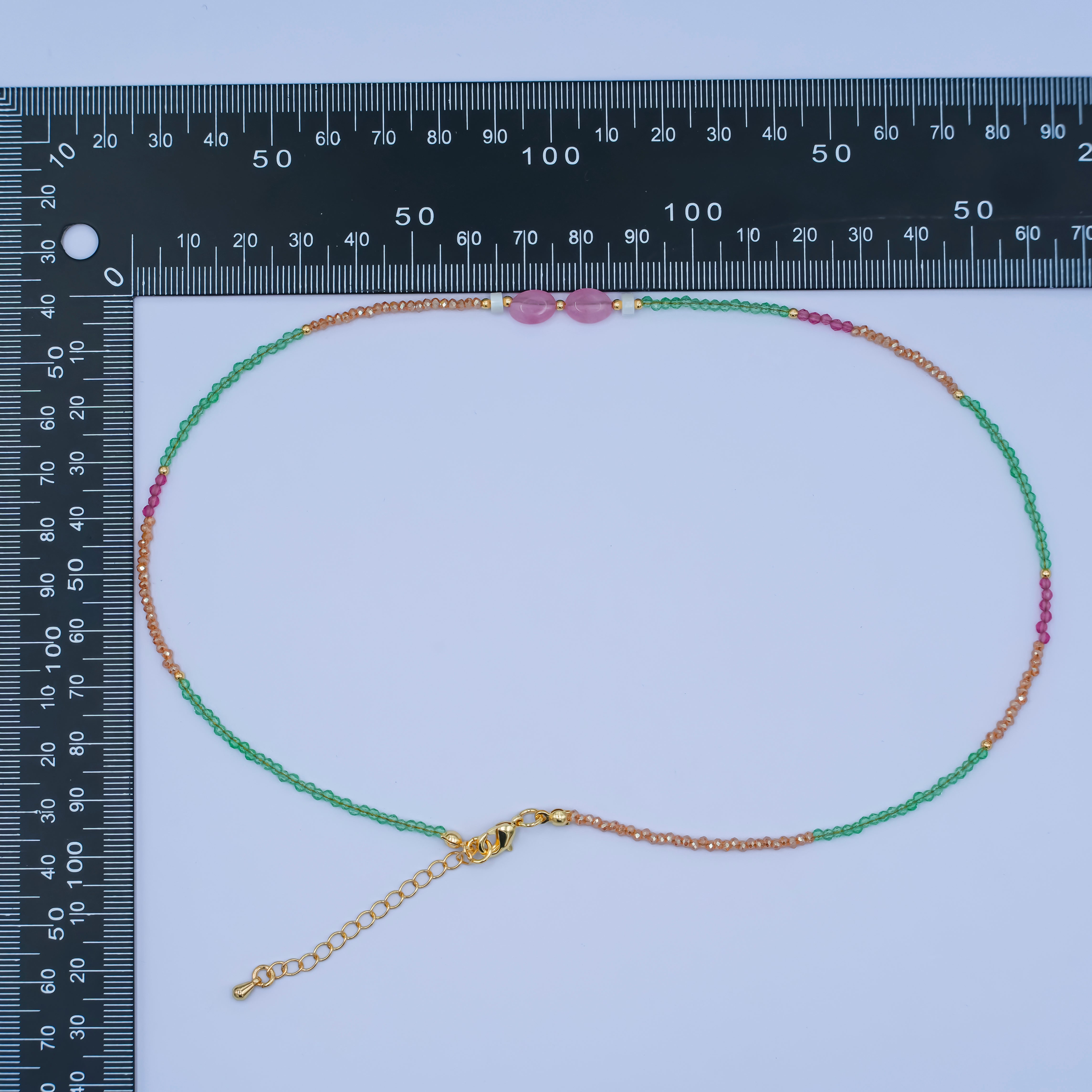 24K Gold Filled 2mm Watermelon Quartz Gemstone 16 Inch Necklace | WA-2959