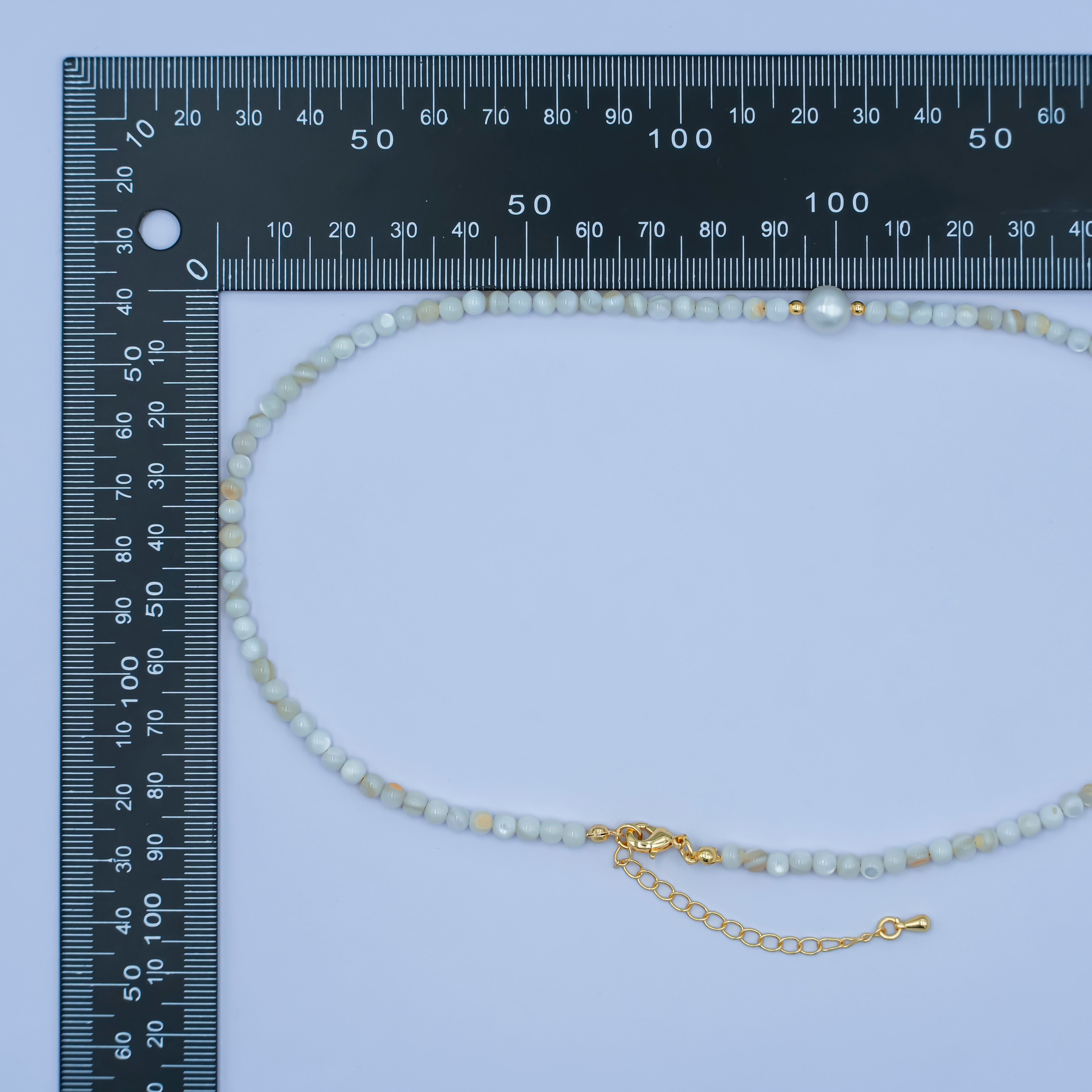 24K Gold Filled Shell Pearl Round Gemstone Necklace 17 Inch w 2 Inch Extender | WA-02969