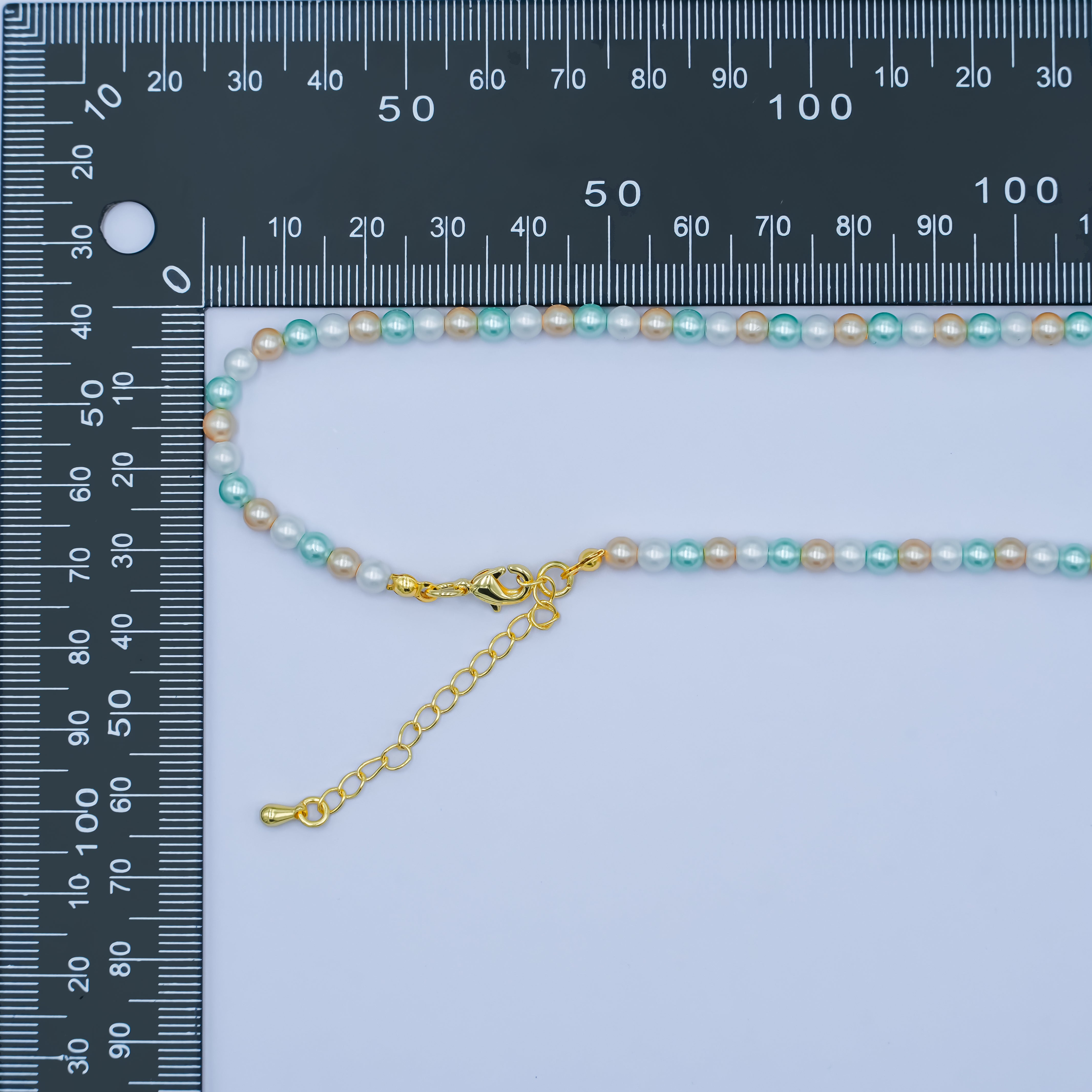 24K Gold Filled 4mm Green Peach Multicolor Shell Pearl 17 Inch Necklace | WA-2793