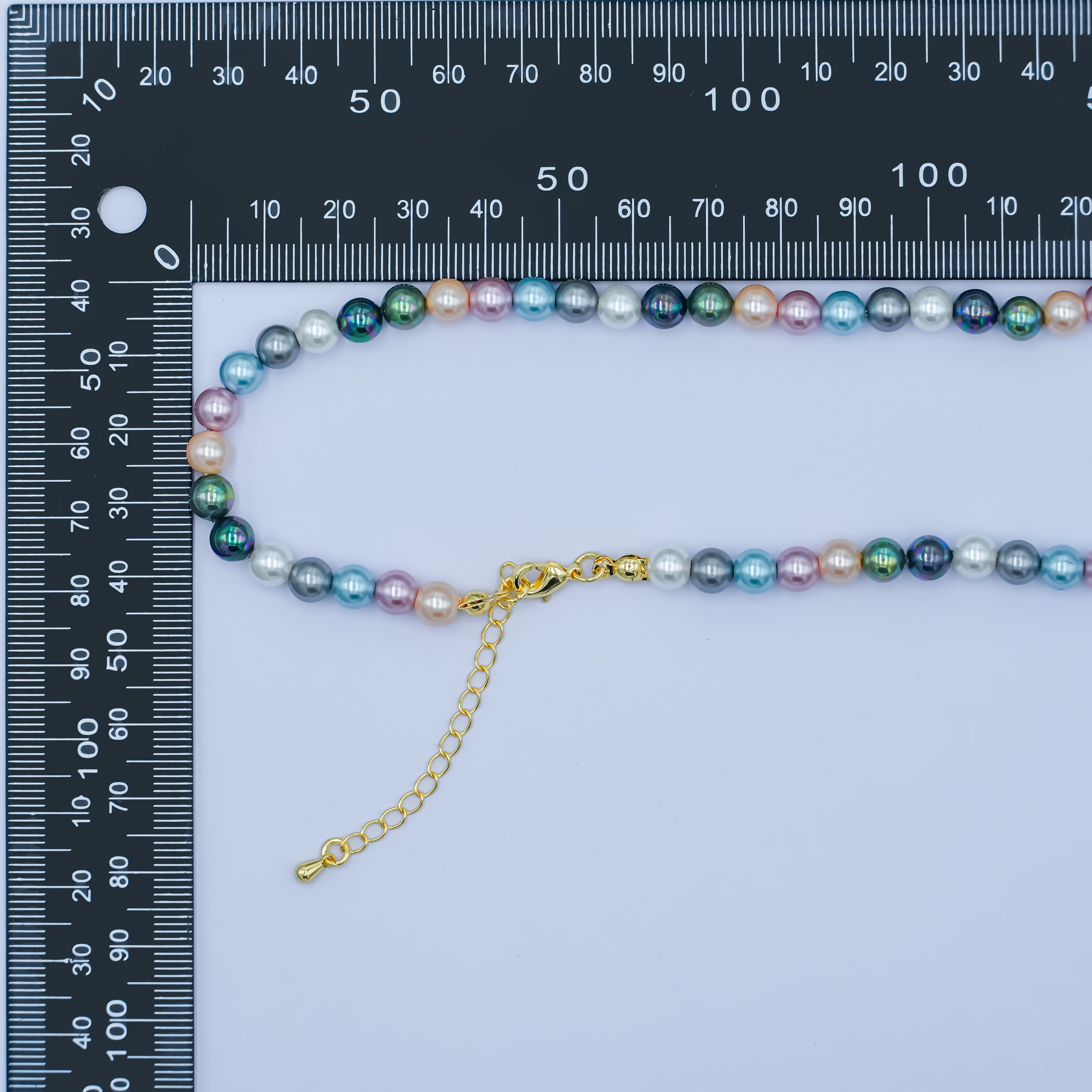 24K Gold Filled 6mm Multicolor Peacock Shell Pearl 17 Inch Necklace | WA-2790