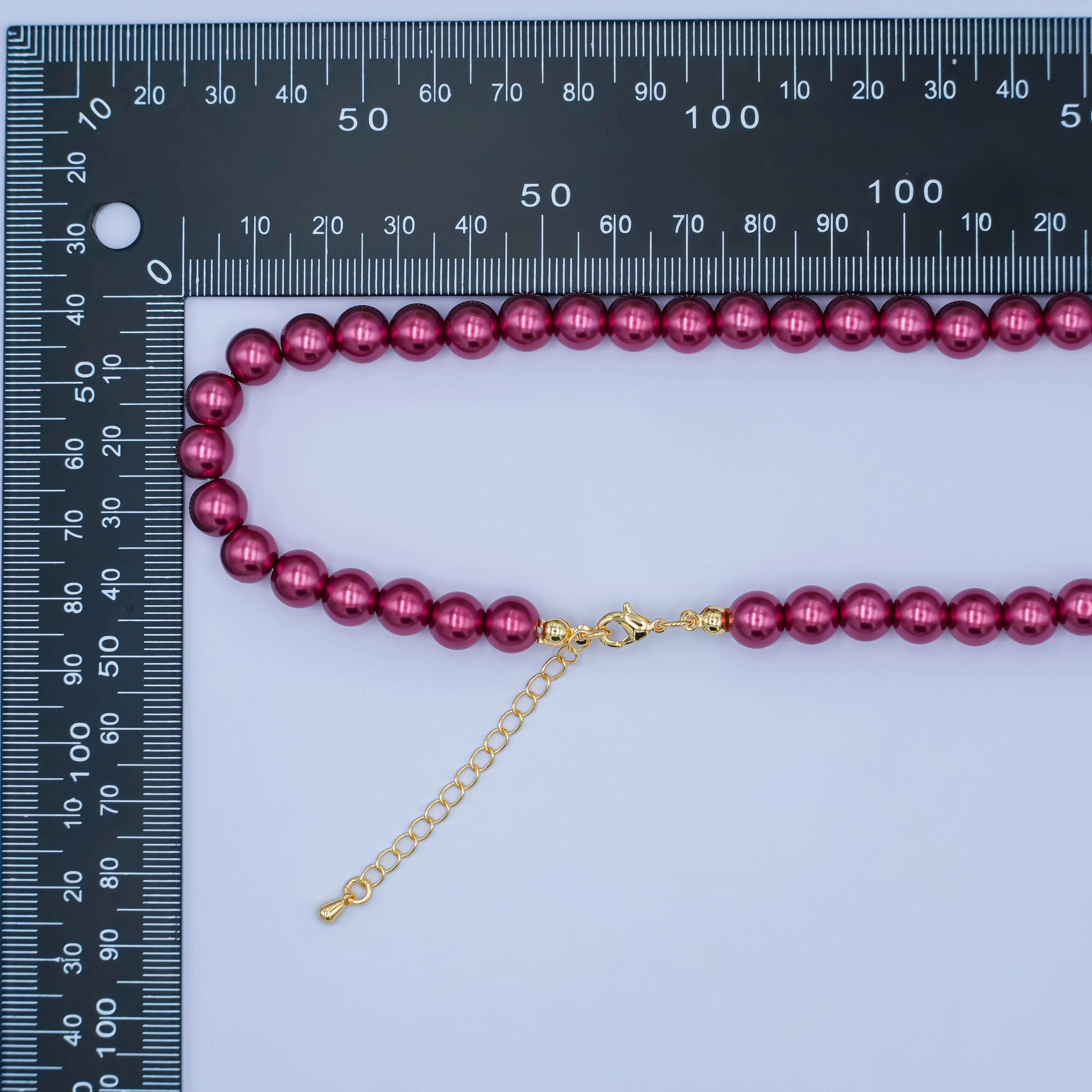 24K Gold Filled 10mm, 8mm, 6mm, 4mm, 3mm Red Round Shell Pearl 16.5 Inch Necklace | WA-2848 ~ WA-2852