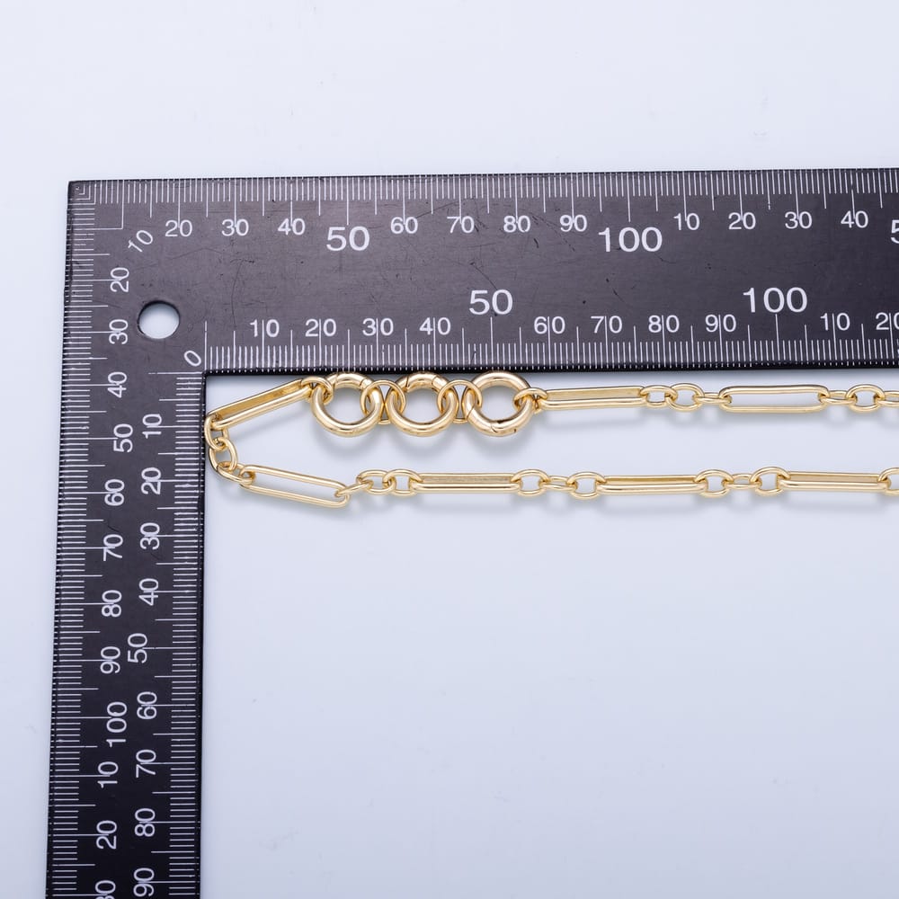 16K Gold Filled 5mm Triple Push Gate Charm Connector Holder Ring Paperclip Chain 19 Inch Necklace | WA-02284