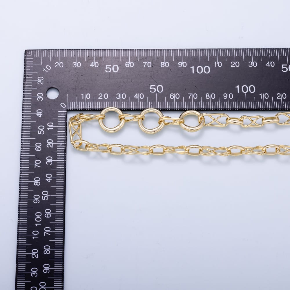 16K Gold Filled 5mm Triple Push Gate Charm Connector Holder Ring Geometric Chain 19 Inch Necklace | WA-02328