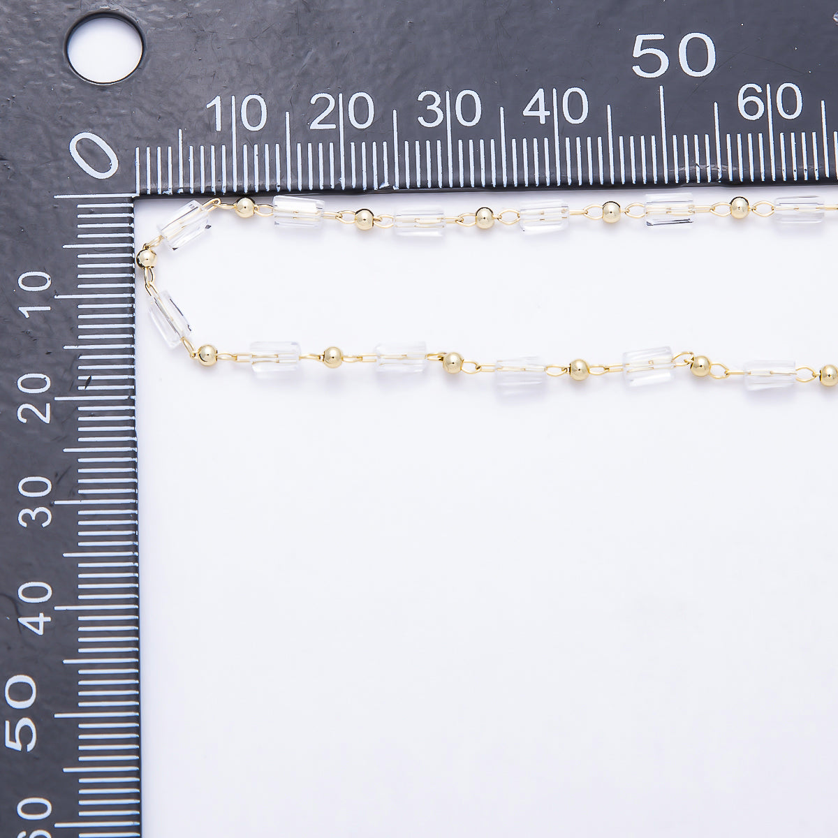 16K Gold Filled 2mm Clear Crystal Baguette Ball Unfinished Chain by Yard | Roll-01903