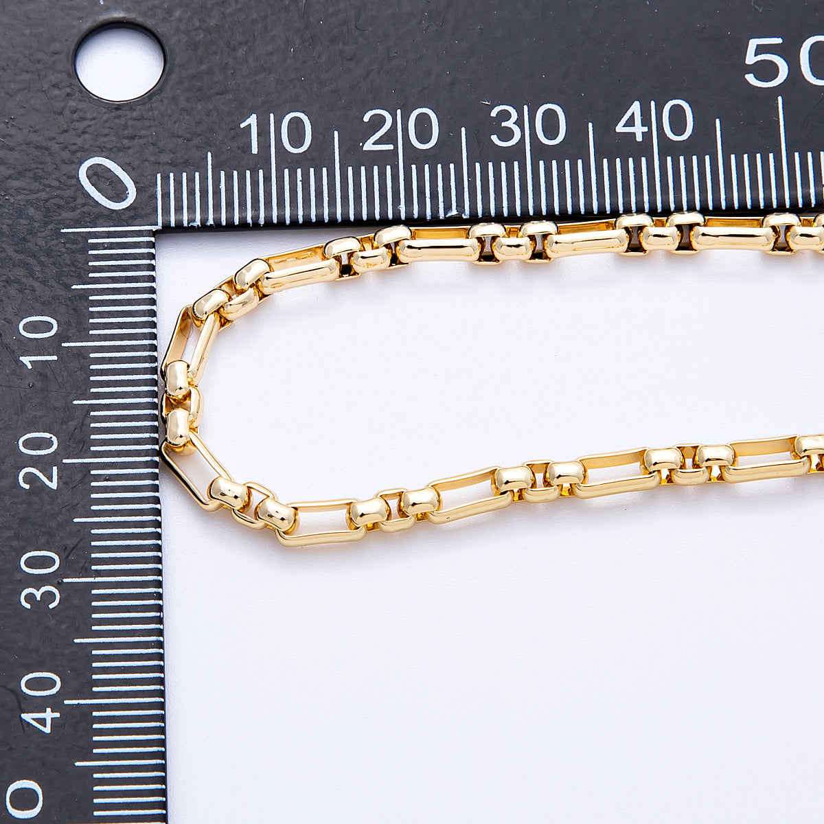 18K Stainless Steel 3mm Golden Tube & Bead Unfinished Chain by Yard | ROLL-01837