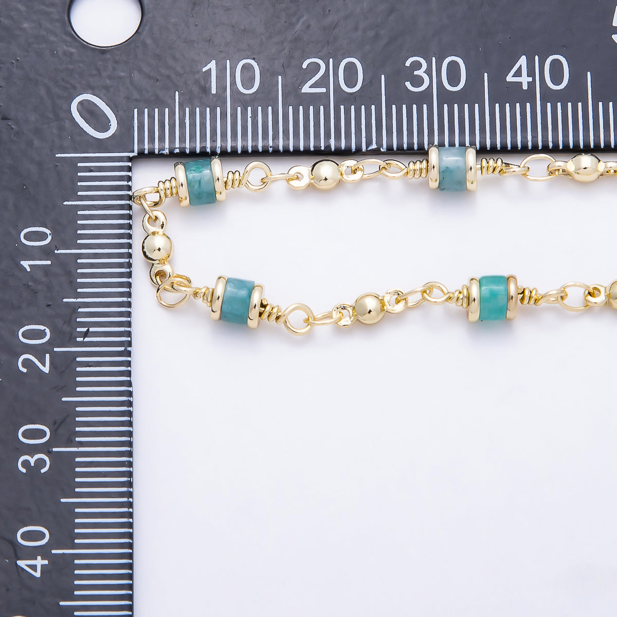 16K Gold Filled 4mm Green Jade Cylinder Tube Bead Unfinished Chain by Yard | Roll-01904