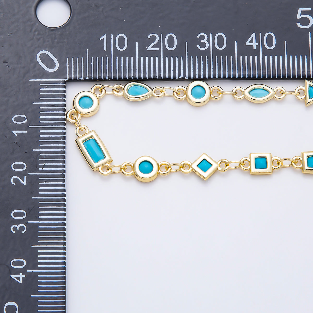 16K Gold Filled 5mm Blue Turquoise Multi Cut Bezel Gemstone Chain by Yard | Roll-01887