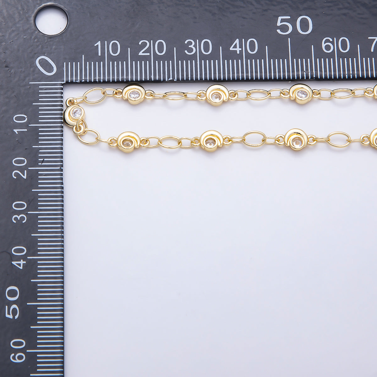 16K Gold Filled 5mm Bezel-Set CZ Station Rosary Unfinished Chain by Yard | Roll-01907