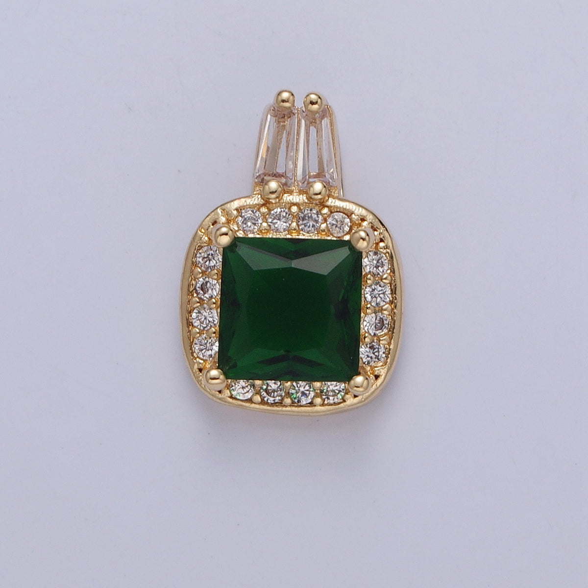 Gold Square CZ Stone with Clear Micro Pave Cross Pendant for Necklace Bracelet Component X-327