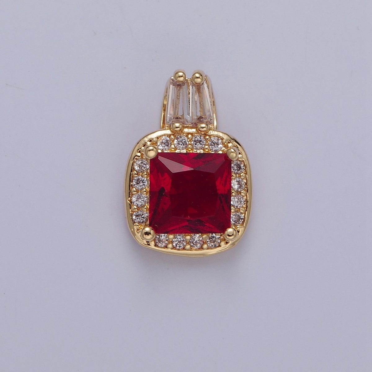 Gold Square CZ Stone with Clear Micro Pave Cross Pendant for Necklace Bracelet Component X-327