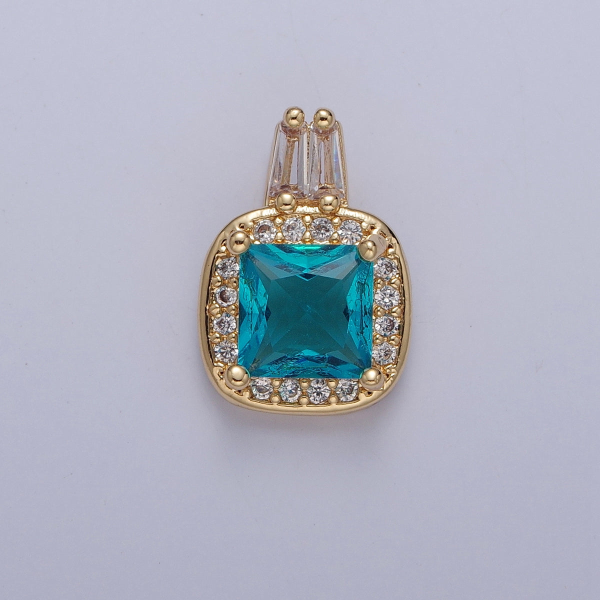 Gold Square CZ Stone with Clear Micro Pave Cross Pendant for Necklace Bracelet Component X-327