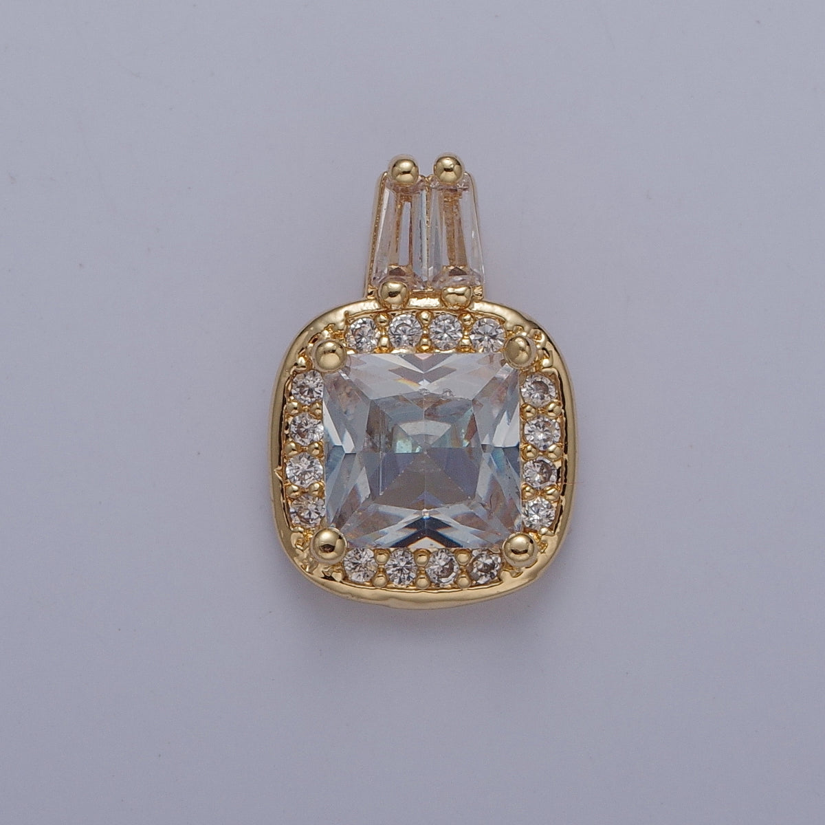 Gold Square CZ Stone with Clear Micro Pave Cross Pendant for Necklace Bracelet Component X-327