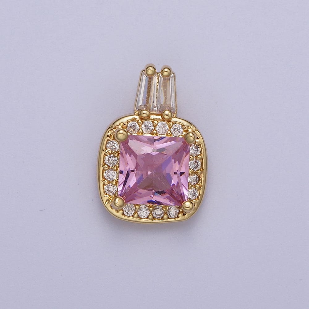 16mm Green, Red, Black, Blue, Clear, Pink Baguette Square Micro Paved CZ Rounded Pendant | X327 ~ X673
