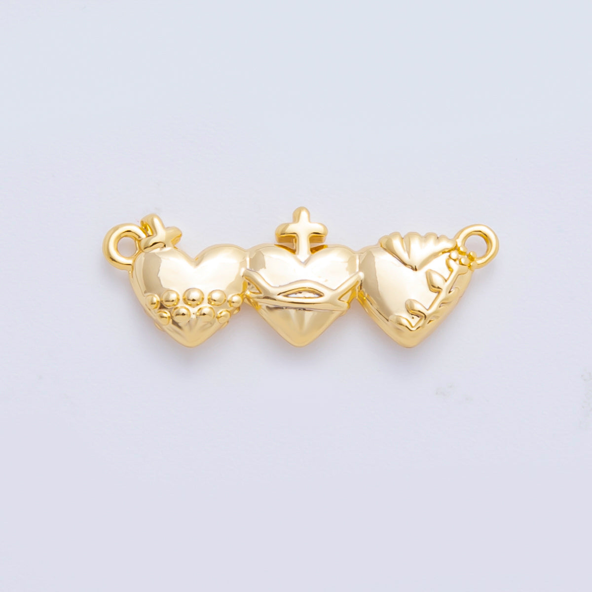 18K Gold Filled Three Sacred Hearts of the Holy Family Connector in Gold & Silver | Y158