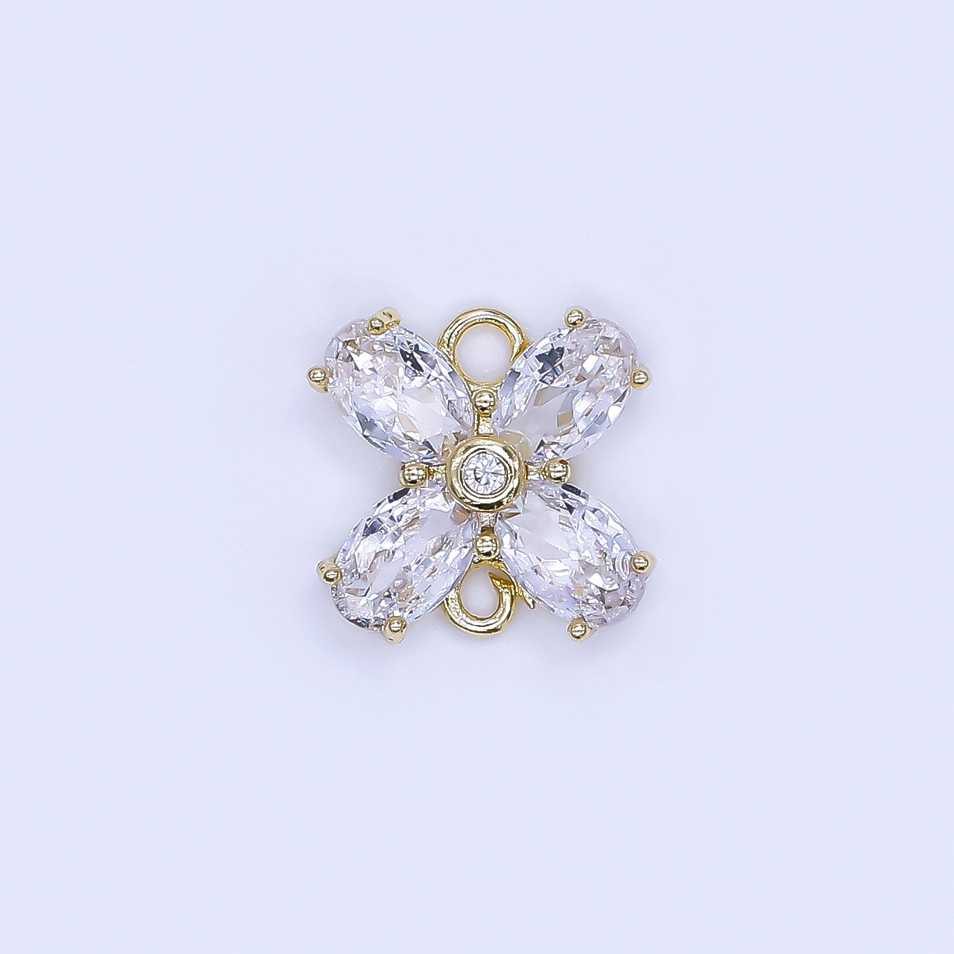 24K Gold Filled 12mm Oval CZ Mini X Flower Link Connector | Y054
