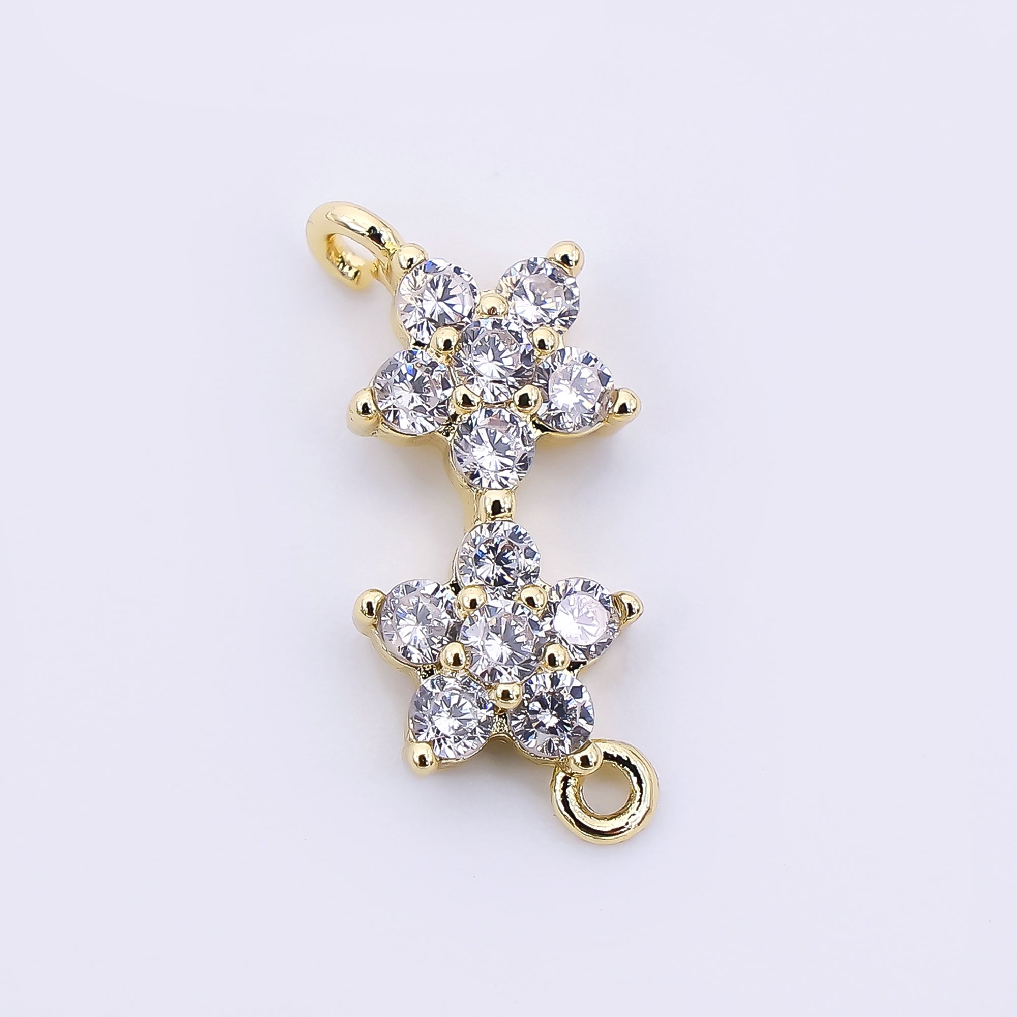 Silver 15mm Micro Paved CZ Double Twin-Star Celestial Connector | Y-055