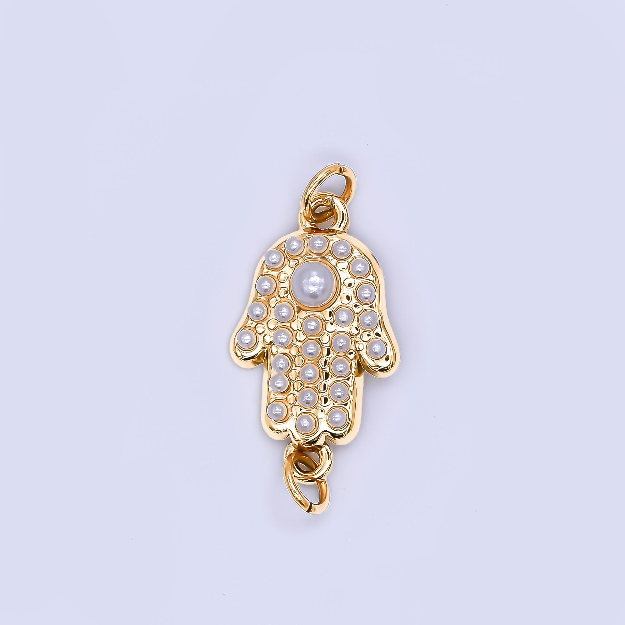 Gold Stainless Steel 22mm Shell Pearl Hamsa Hand Charm Connector | Y057